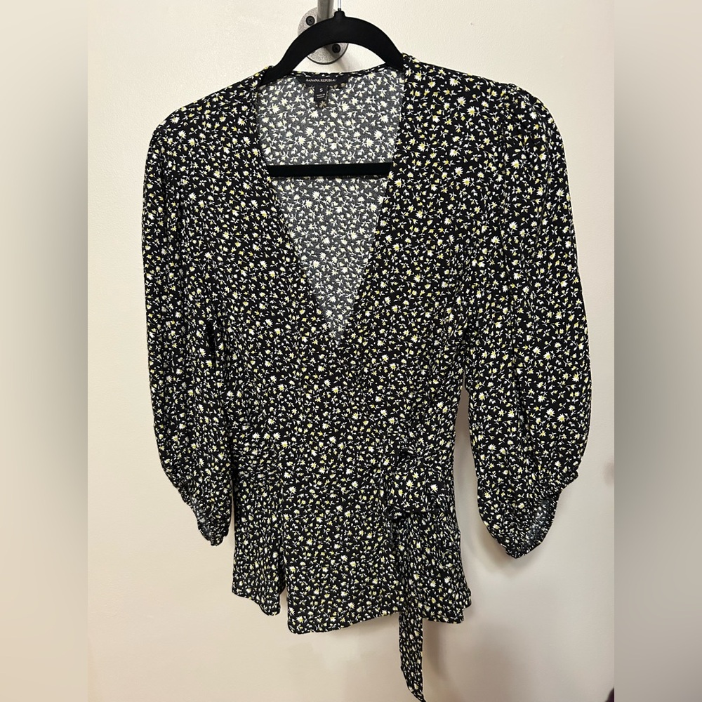Banana Republic Floral Wrap Cottagecore Blouse